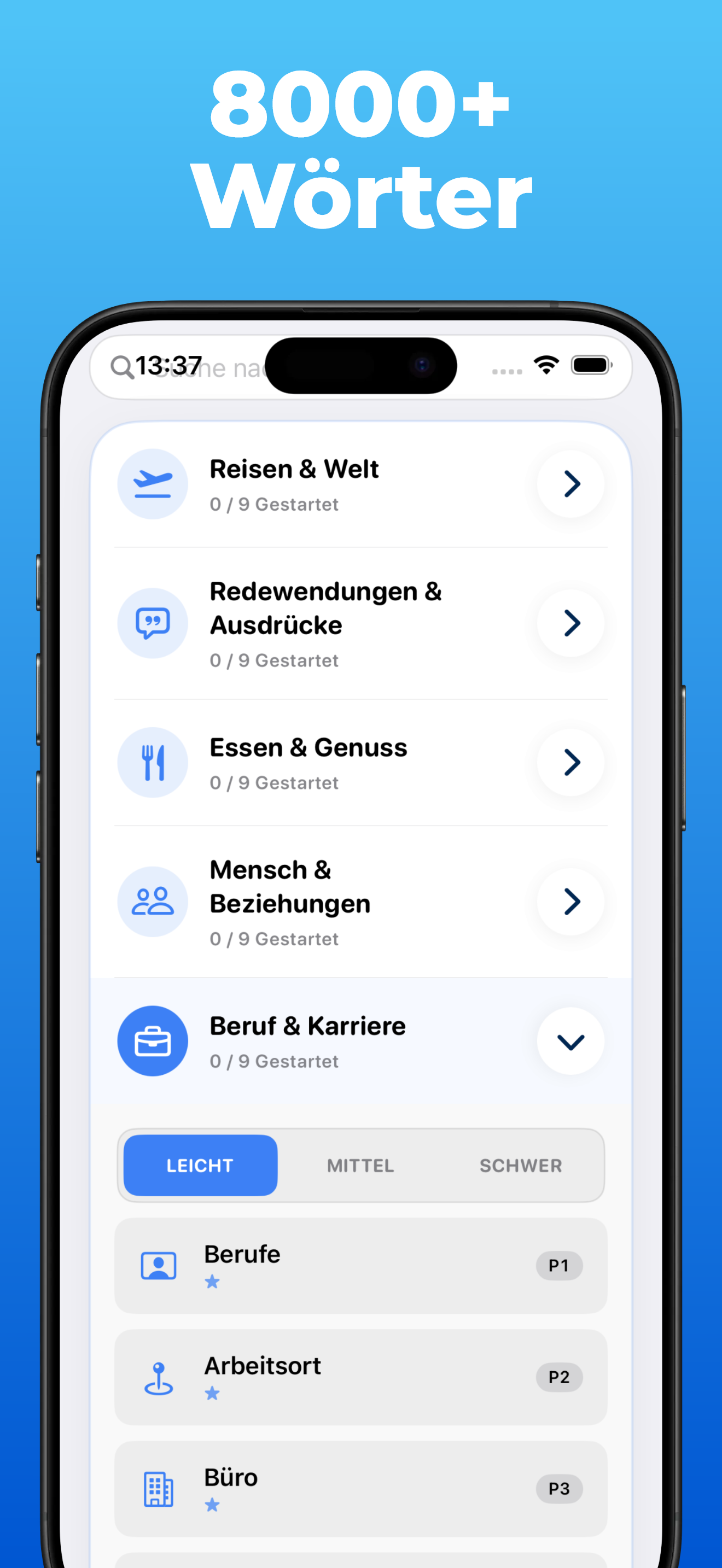 LanguageFast App – Kategorien und Themenpakete