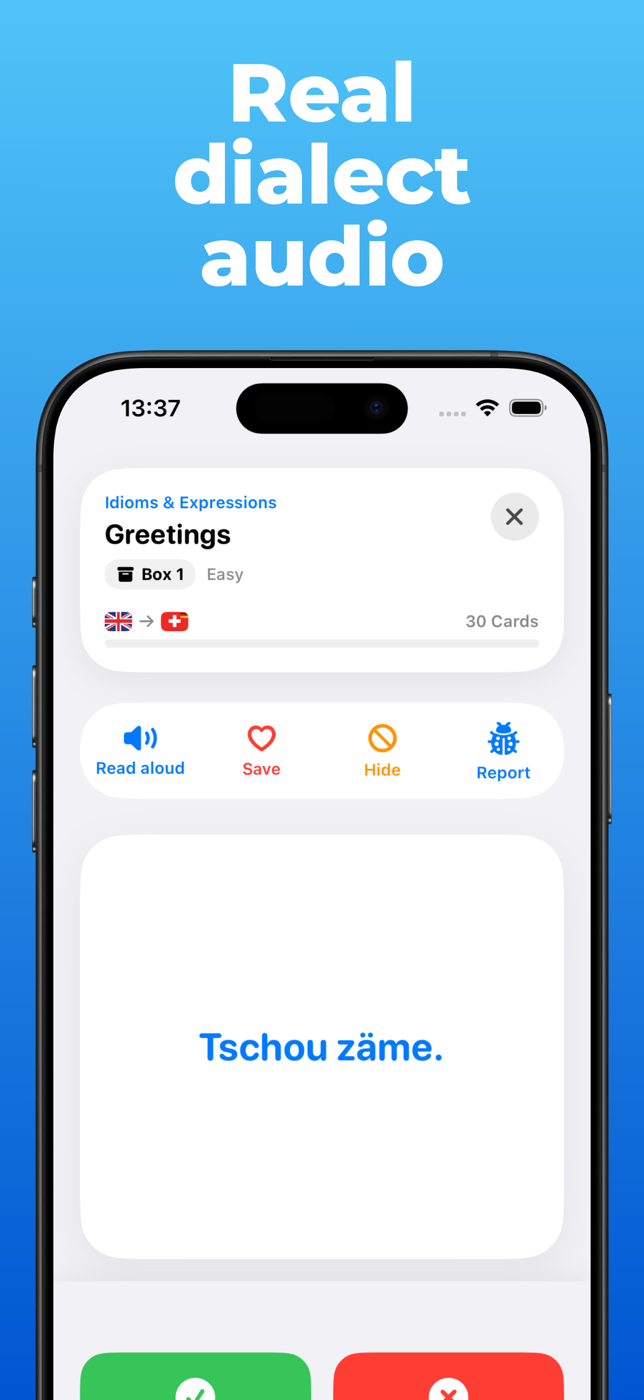 LanguageFast app – flashcards with Swiss German and audio