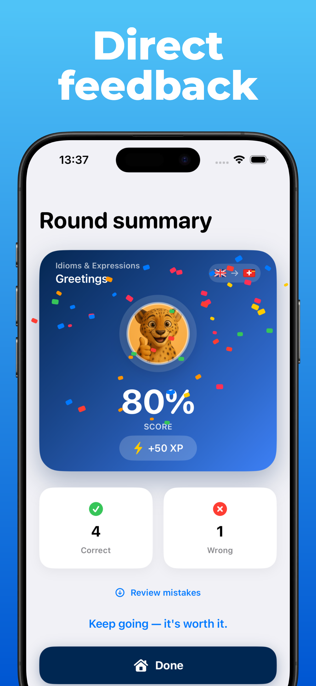 LanguageFast app – progress and statistics