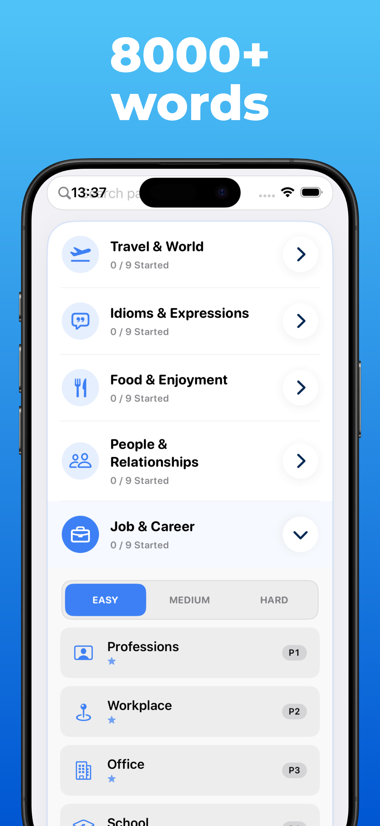 LanguageFast app – categories and topic packs