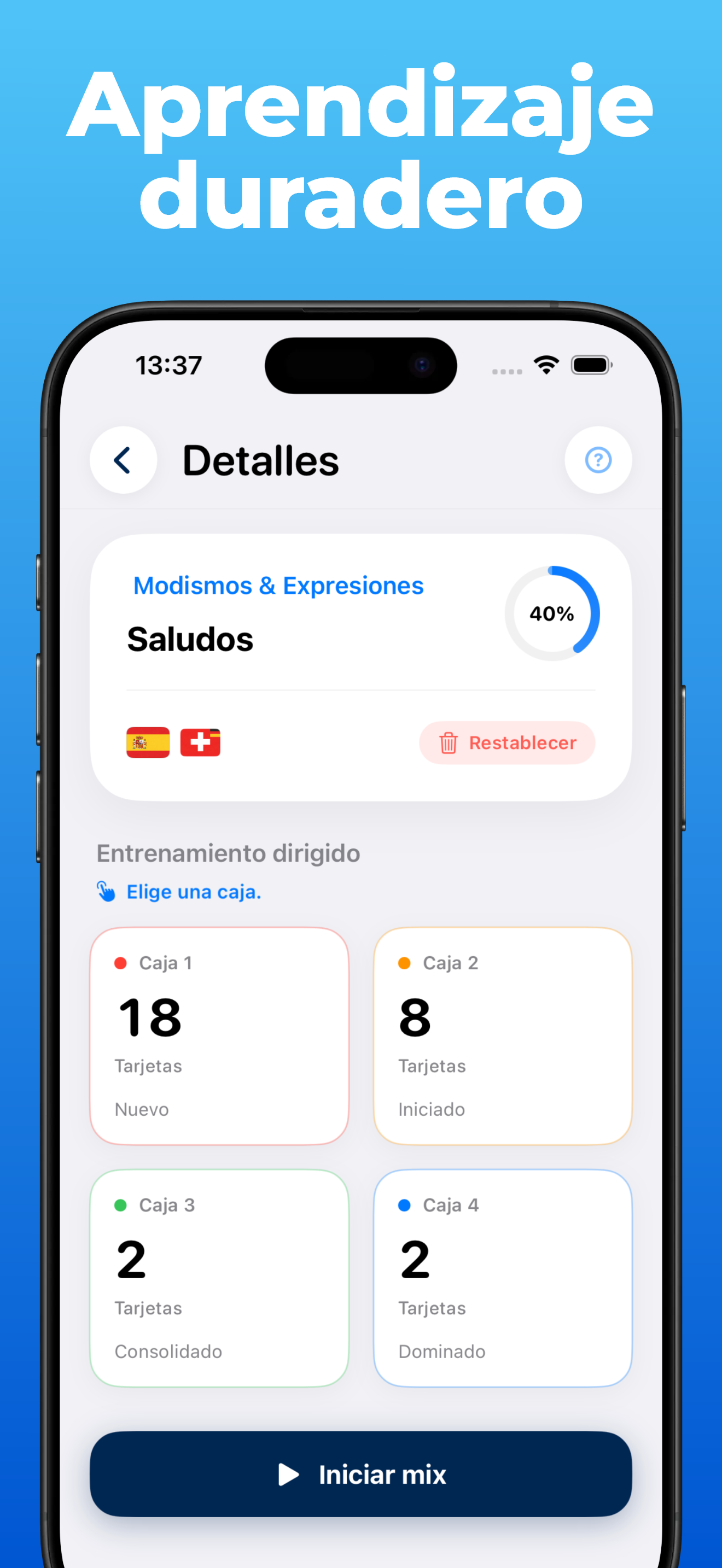 App LanguageFast – quiz y sistema de aprendizaje Leitner