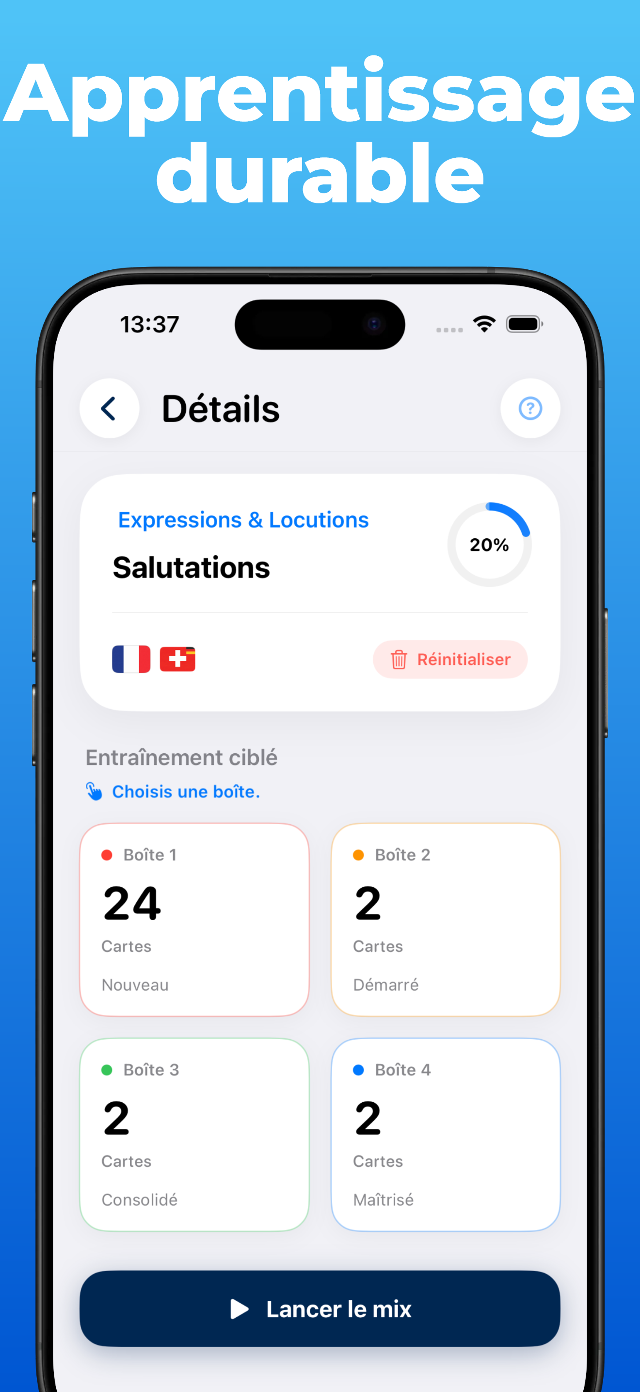 App LanguageFast – quiz et système d'apprentissage Leitner