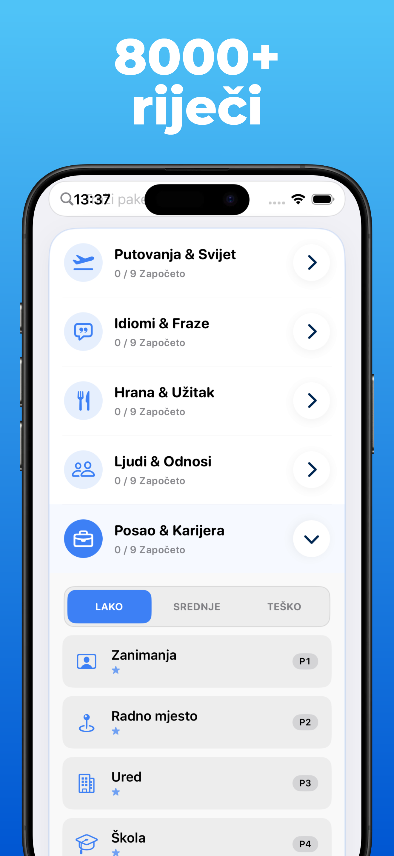 LanguageFast aplikacija – kategorije i tematski paketi
