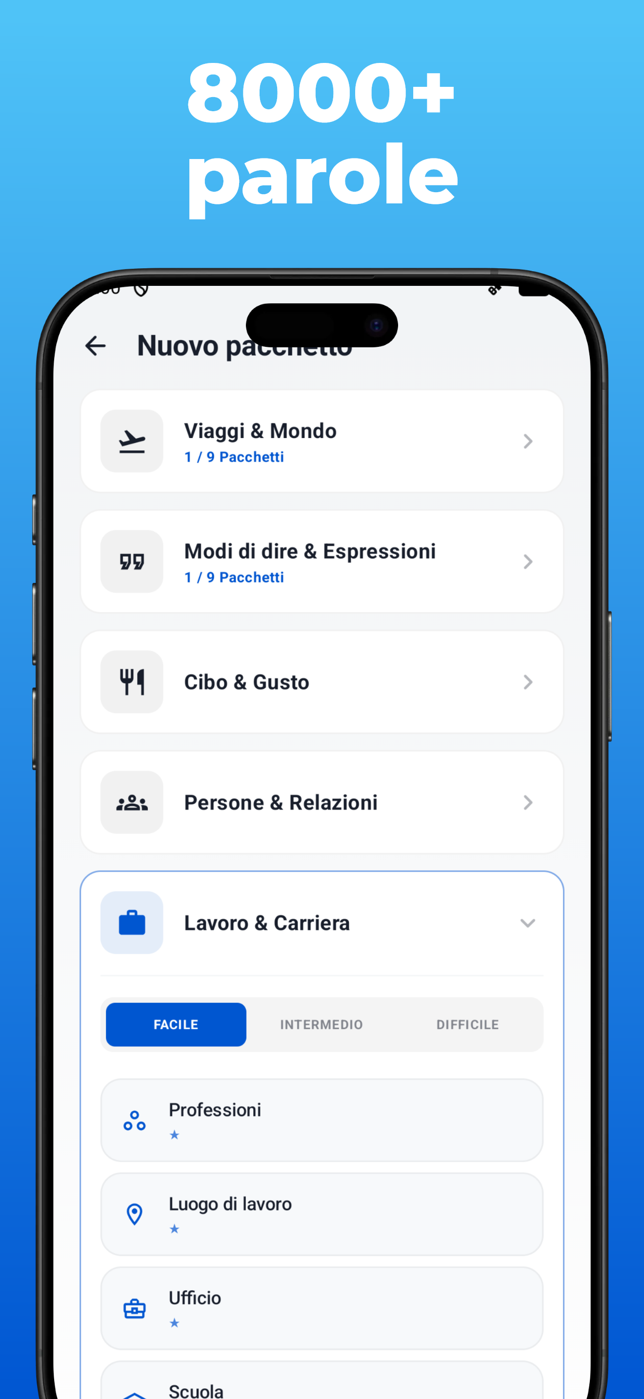 App LanguageFast – categorie e pacchetti tematici