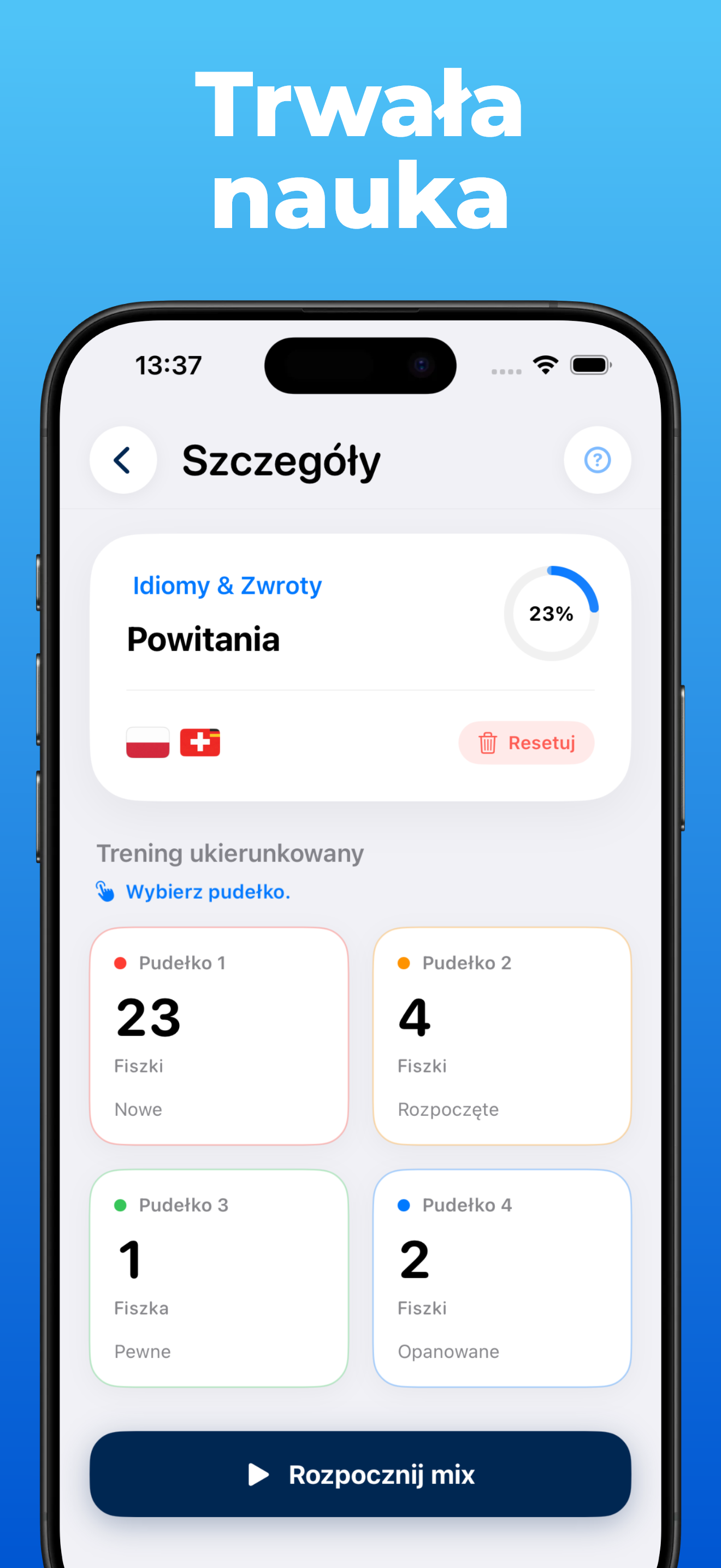 Aplikacja LanguageFast – quiz i system nauki Leitnera