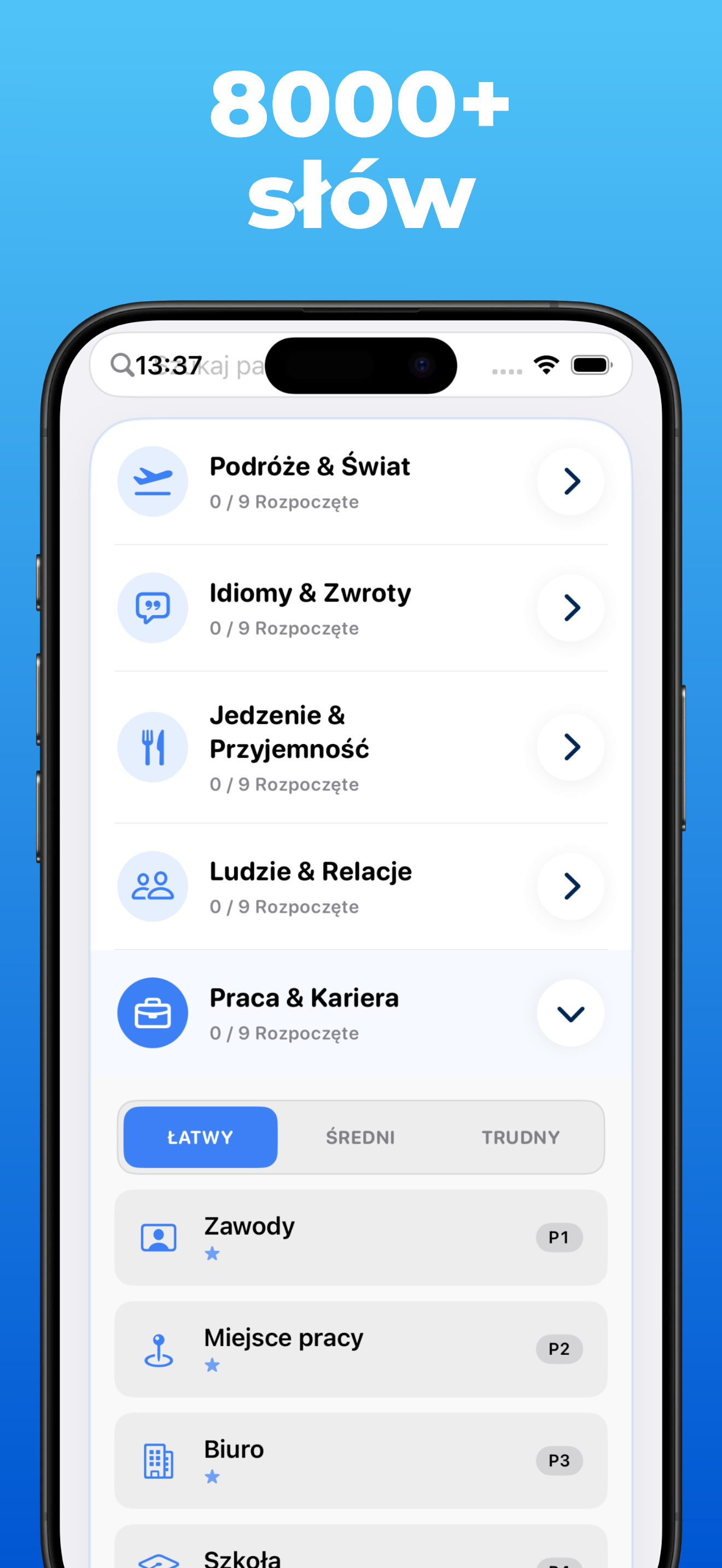 Aplikacja LanguageFast – kategorie i pakiety tematyczne