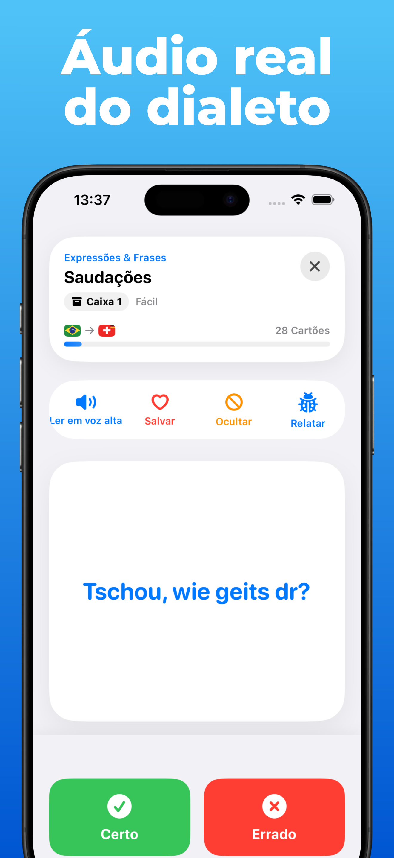 App LanguageFast – cartões de aprendizado com suíço-alemão e áudio