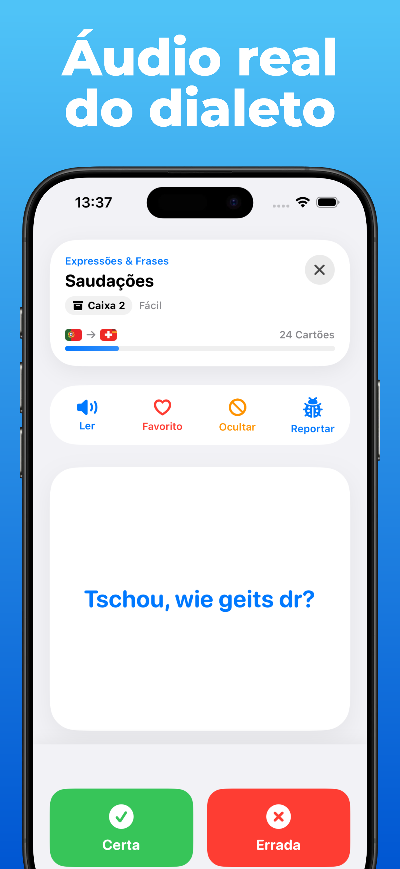 App LanguageFast – cartões de aprendizagem com suíço-alemão e áudio