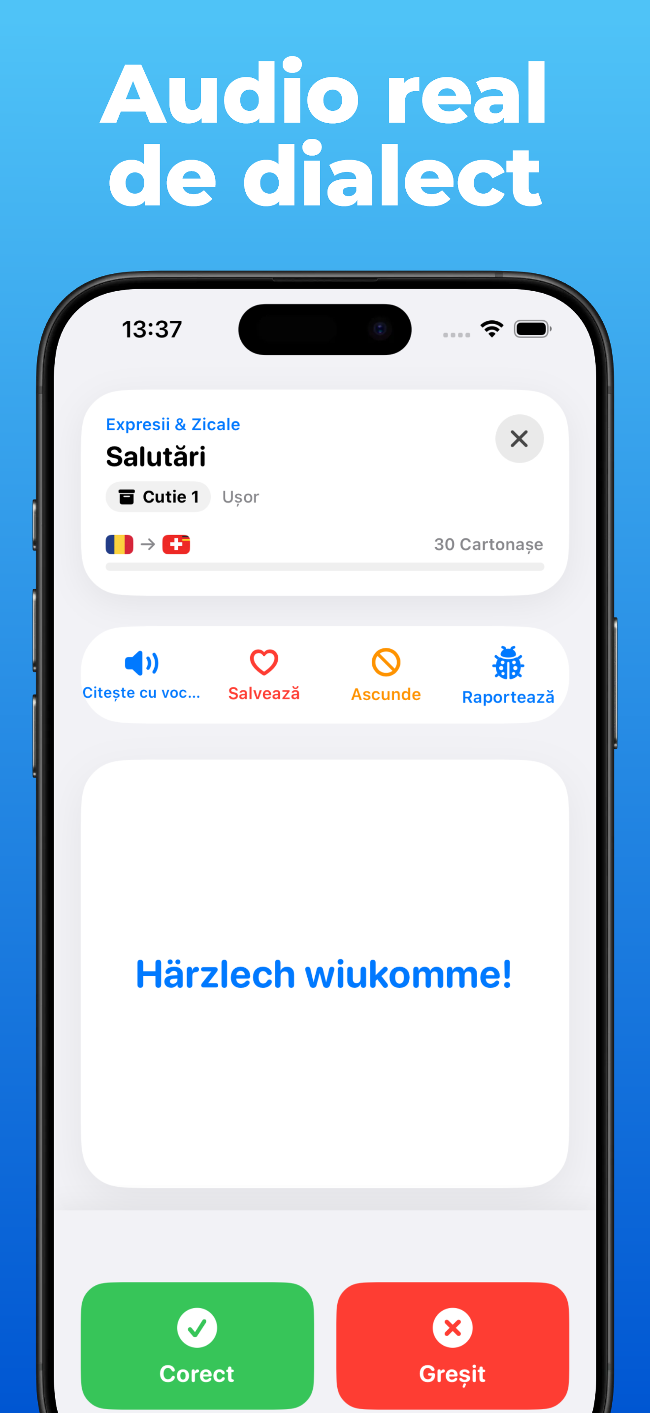 Aplicația LanguageFast – carduri de învățare cu germană elvețiană și audio
