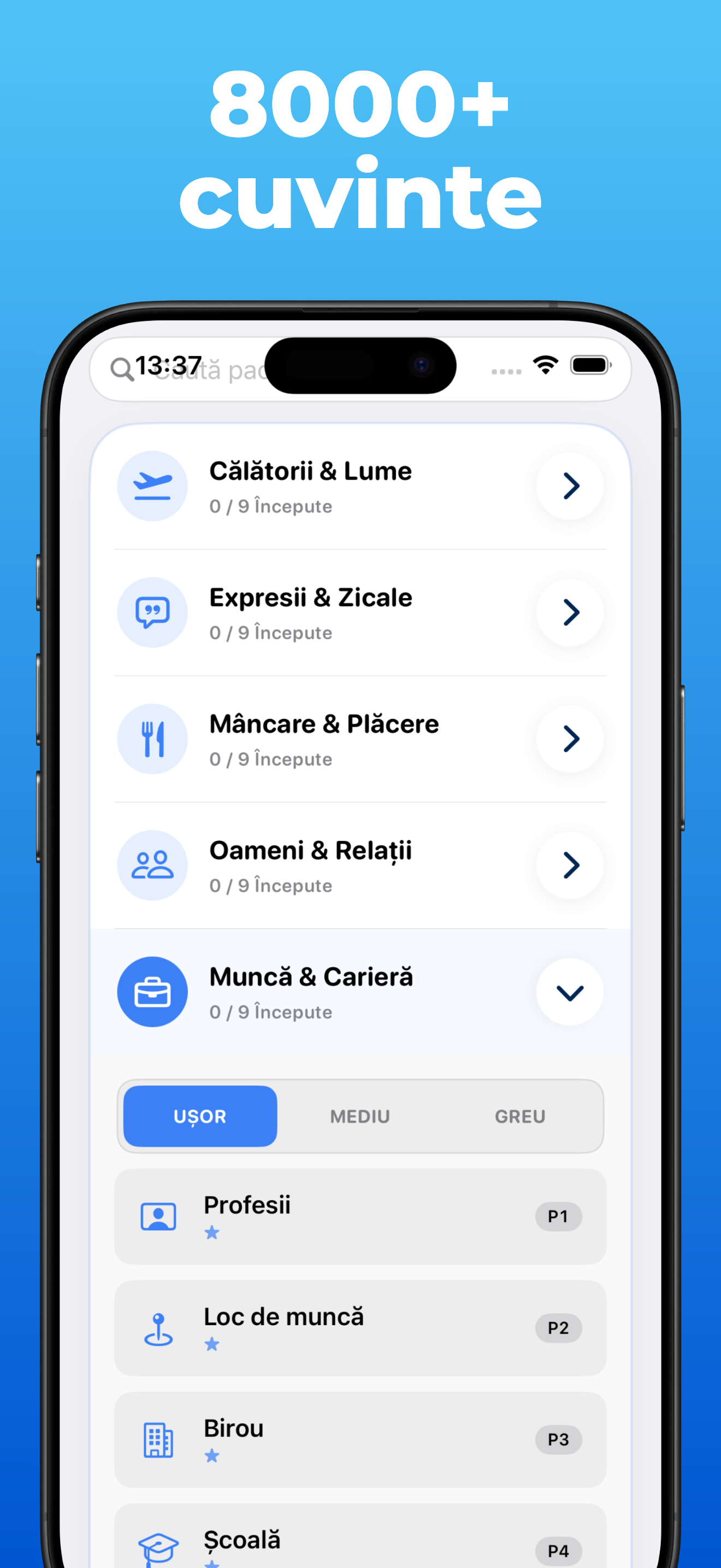 Aplicația LanguageFast – categorii și pachete tematice