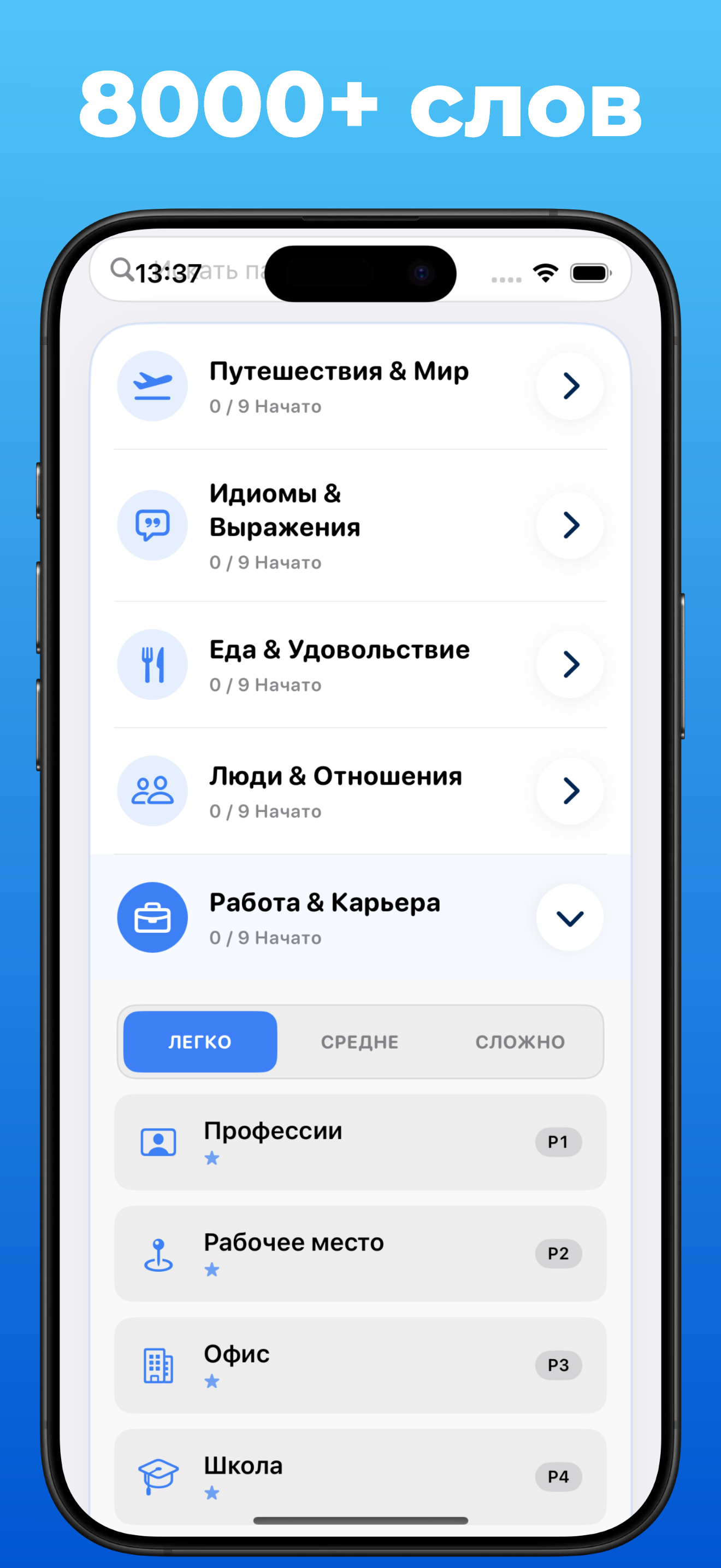 Приложение LanguageFast – категории и тематические пакеты
