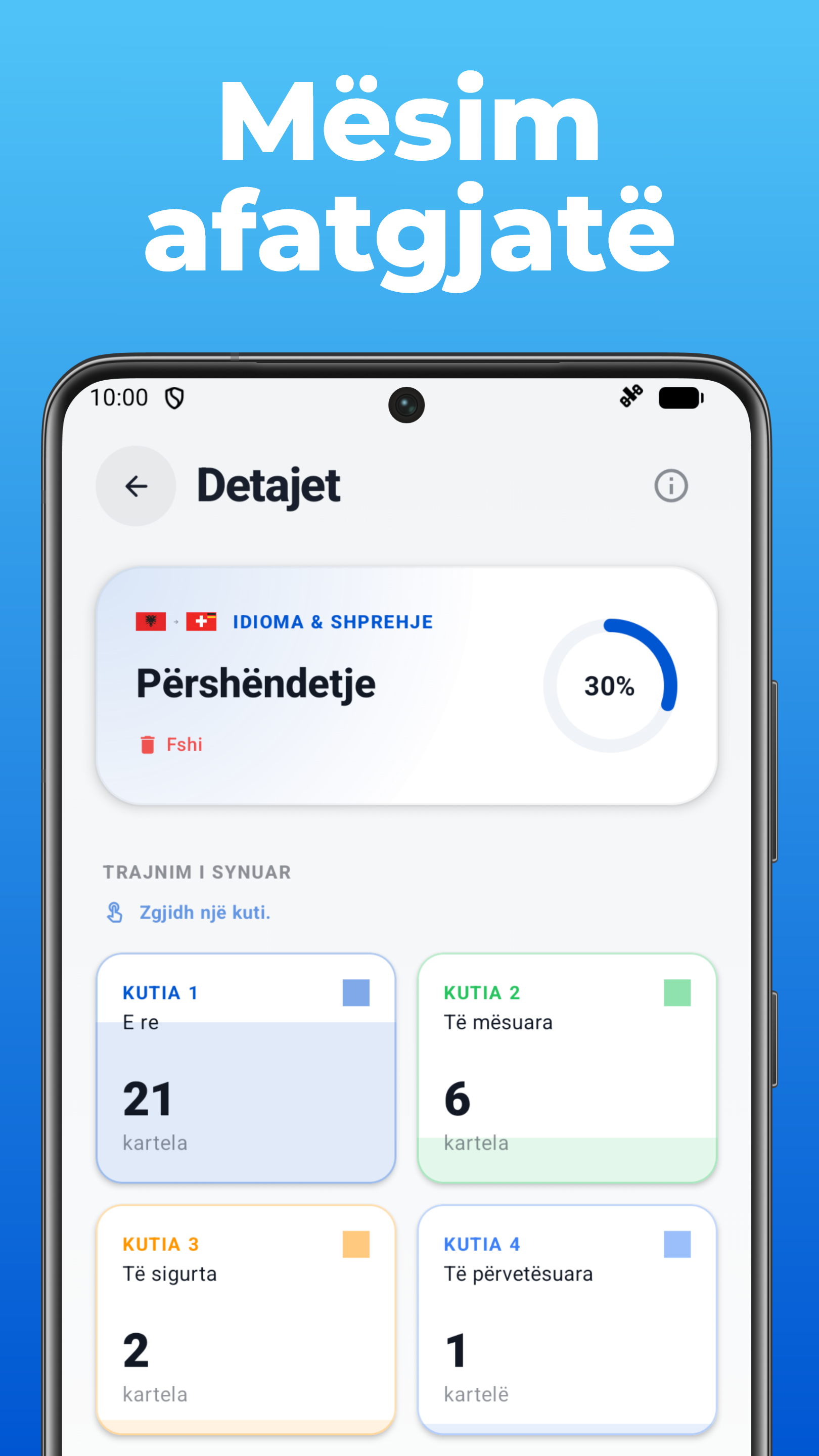 Aplikacioni LanguageFast – quiz dhe sistemi i të mësuarit Leitner