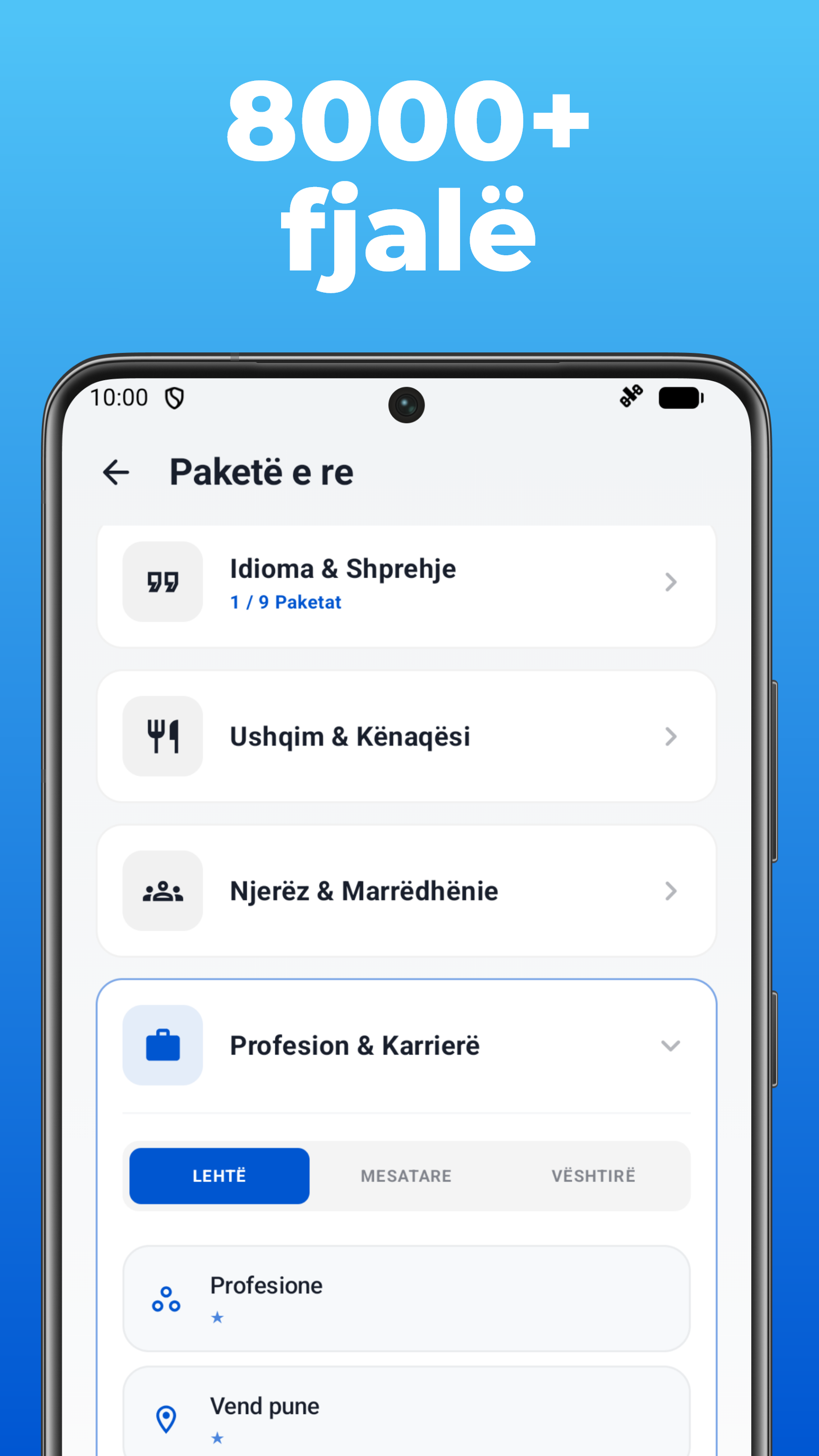 Aplikacioni LanguageFast – kategori dhe paketa tematike