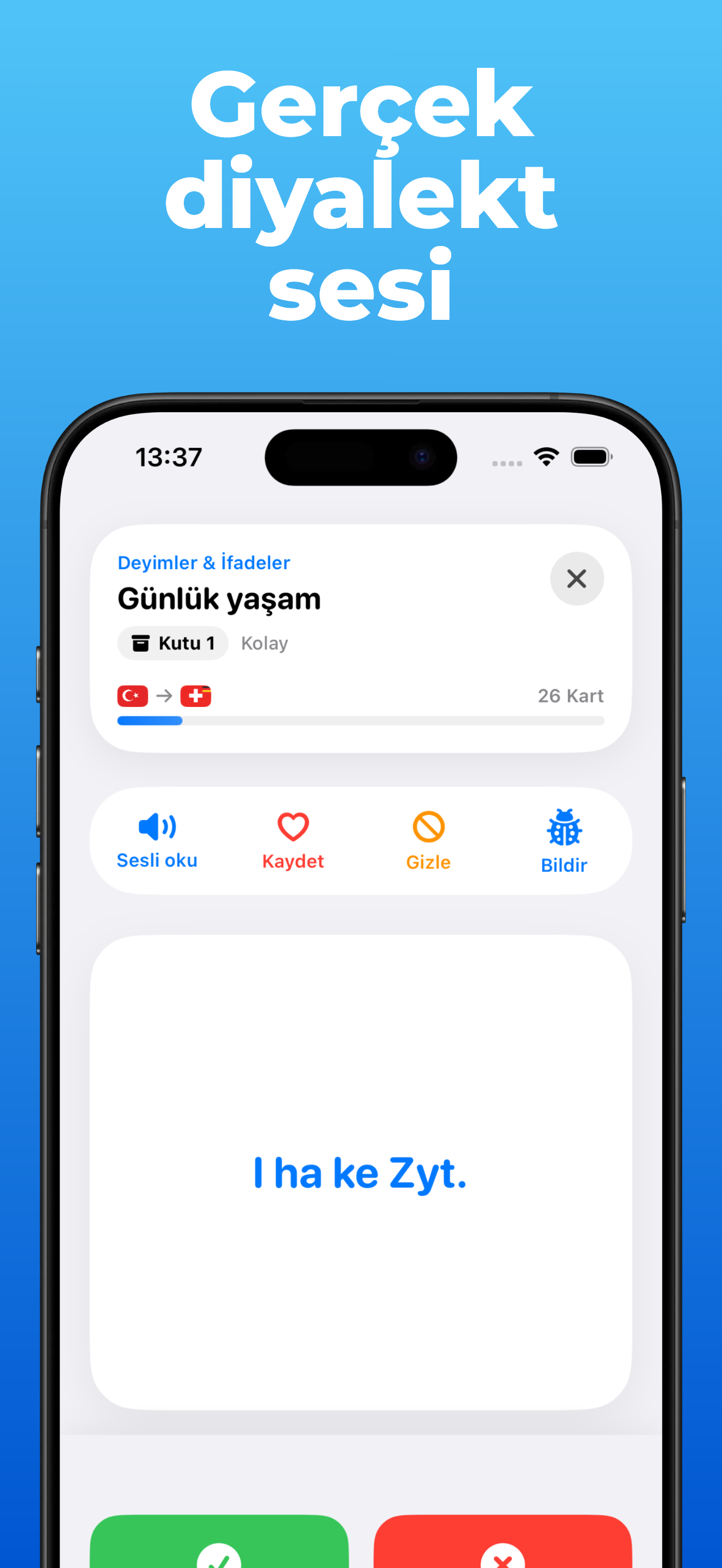 LanguageFast uygulaması – İsviçre Almancası ve sesli öğrenme kartları