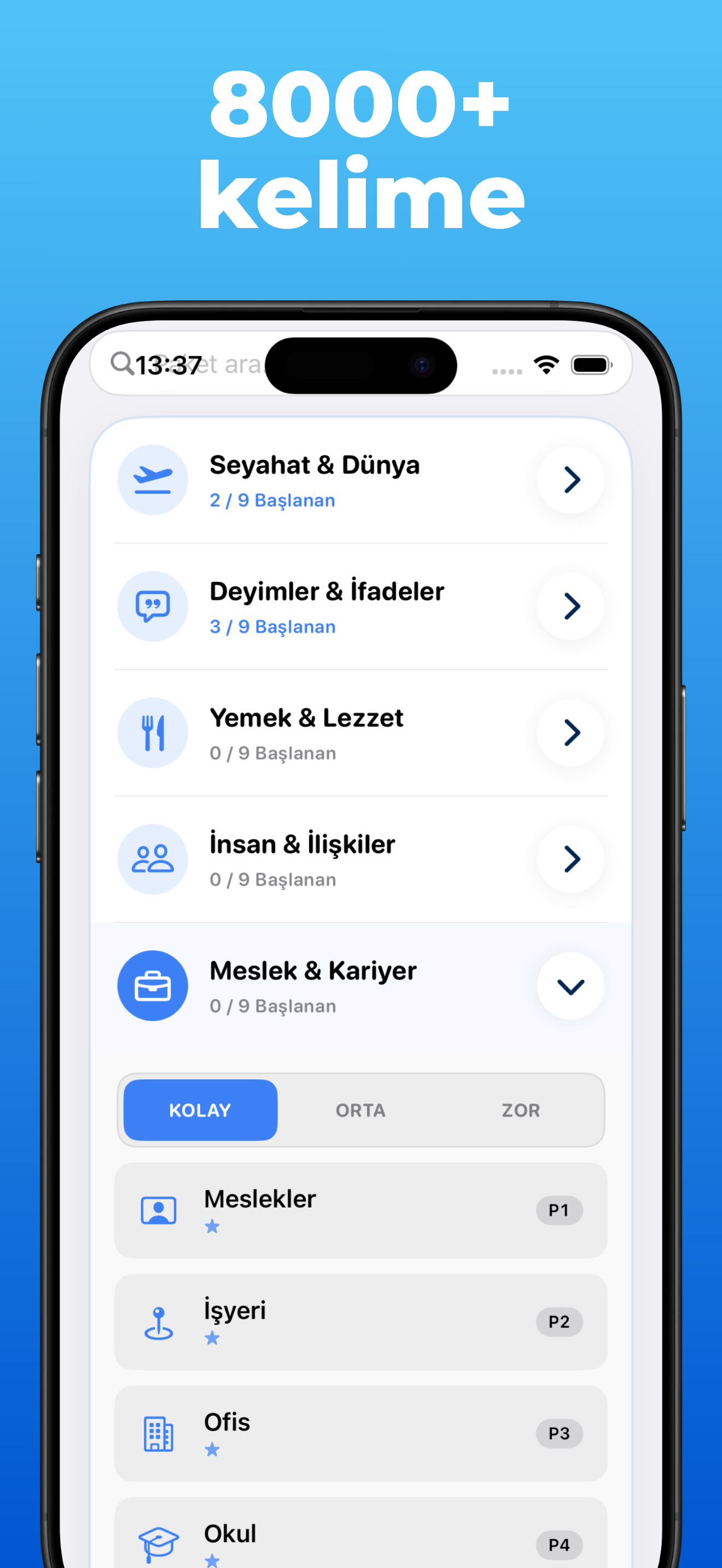 LanguageFast uygulaması – kategoriler ve konu paketleri