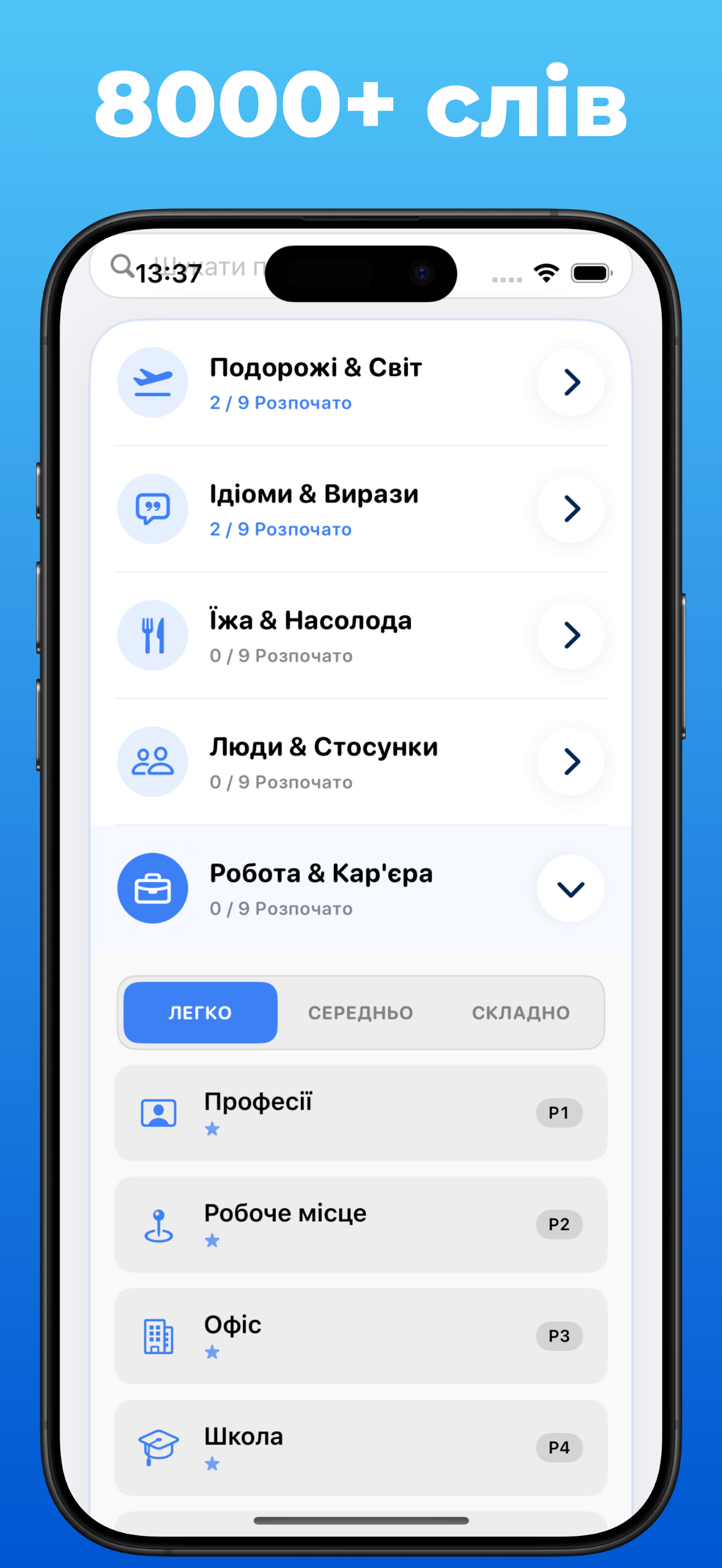 Додаток LanguageFast – категорії та тематичні пакети